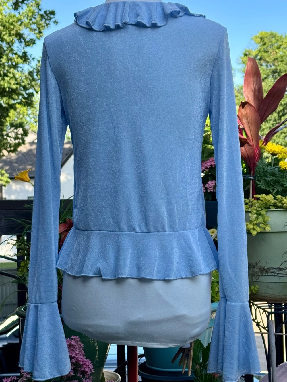 Light Blue Ruffle-Trim Button Cardigan - Picture 7 of 8